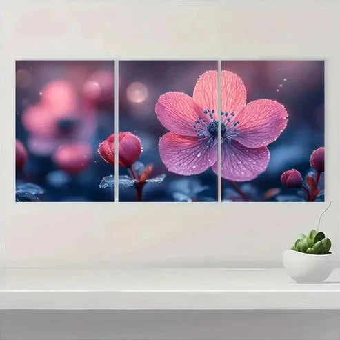 3pcs Pink Adonis Amurensis Floral Wall Art Set Canvas Unframed - High Quality Print 100% Australian Made Wall Canvas