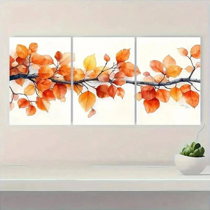3pcs Vibrant Orange & Red Birch Tree Leaves D   Wall Art Set Canvas Framed 40x60cm - High Quality Print 100% Australian Made Wall Canvas Ready to Hang - Bella Home Decor