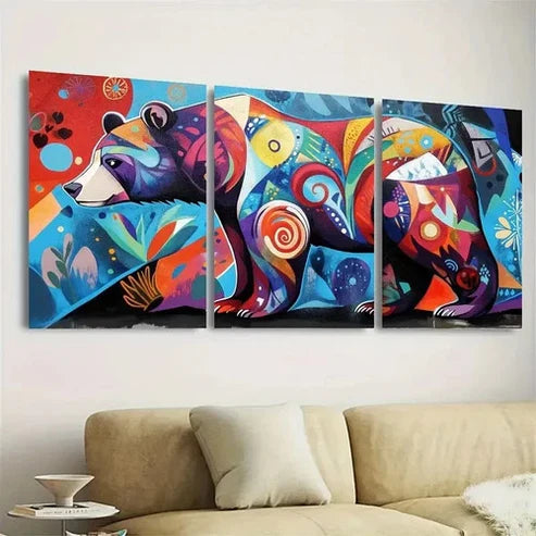 3pcs Bear Graffiti Wall Art Set Canvas Unframed - High Quality Print 100% Australian Made Wall Canvas - Bella Home Decor