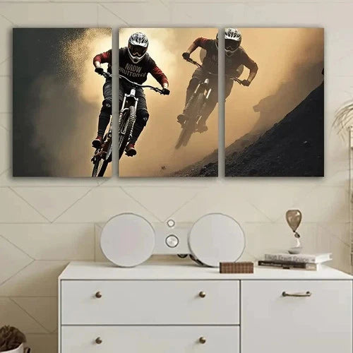 3pcs Mountain Bike Adventure Design Wall Art Set Canvas Framed 40x60cm - High Quality Print 100% Australian Made Wall Canvas Ready to Hang