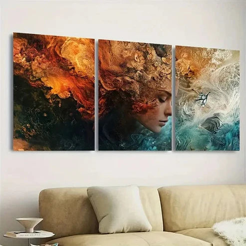 3pcs Vibrant Floral Design with Abstract Wall Art Set Canvas Unframed - High Quality Print 100% Australian Made Wall Canvas - Bella Home Decor