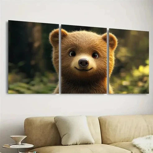 3pcs Cute Brown Bear Wall Art Set Canvas Unframed - High Quality Print 100% Australian Made Wall Canvas - Bella Home Decor