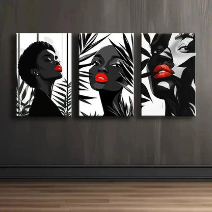3pcs Black White And Red Lips Portrait Set Wall Art Set Canvas Framed 40x60cm - High Quality Print 100% Australian Made Wall Canvas Ready to Hang - Bella Home Decor