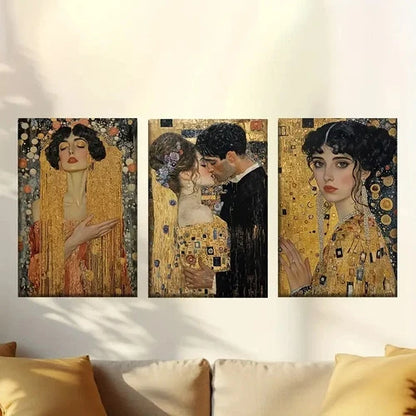 3pcs Famous Abstract Golden Age Replica Wall Art Set Canvas Framed 60x90cm - High Quality Print 100% Australian Made Wall Canvas Ready to Hang