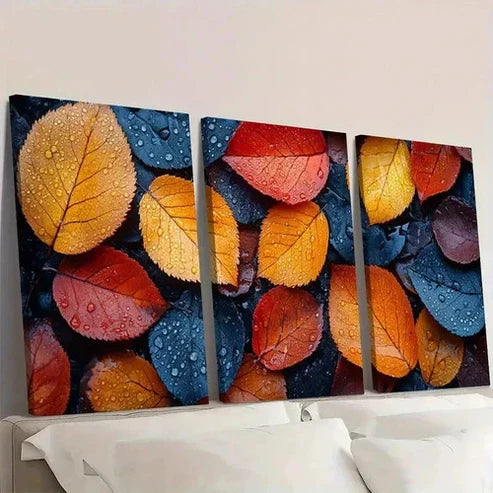 3pcs Rainy Day Autumn Leaves Wall Art Set Canvas Unframed - High Quality Print 100% Australian Made Wall Canvas