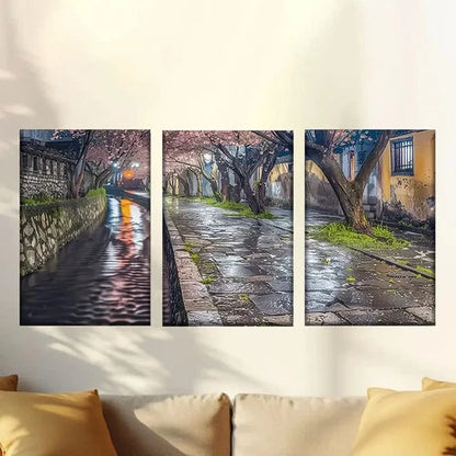 3pcs Charming Cherry Blossoms by the Water Wall Art Set Canvas Framed 40x60cm - High Quality Print 100% Australian Made Wall Canvas Ready to Hang - Bella Home Decor
