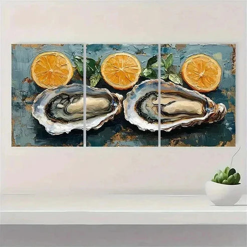 3pcs Oyster & Orange Coastal  Wall Art Set Canvas Unframed - High Quality Print 100% Australian Made Wall Canvas - Bella Home Decor