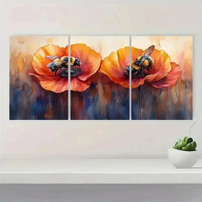 3pcs Bumblebee Painting Poppy FG   Wall Art Set Canvas Framed 60x90cm - High Quality Print 100% Australian Made Wall Canvas Ready to Hang - Bella Home Decor