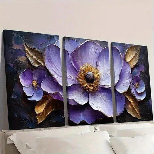 3pcs Flower Painting Print Purple Flower FP  Wall Art Set Canvas Framed 60x90cm - High Quality Print 100% Australian Made Wall Canvas Ready to Hang - Bella Home Decor