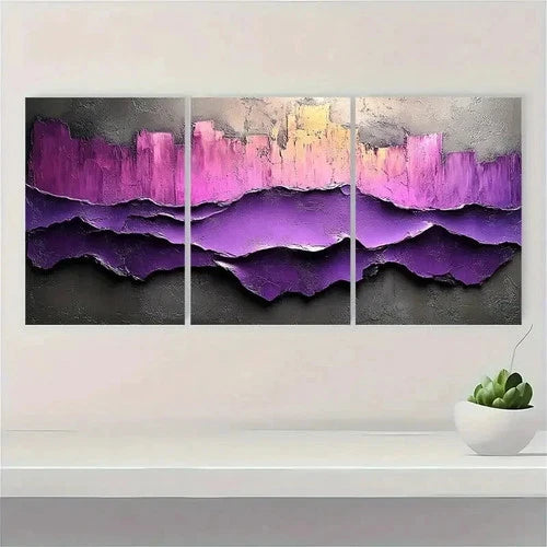 3pcs Painting Purple Abstract Textured R Wall Art Set Canvas Framed 60x90cm - High Quality Print 100% Australian Made Wall Canvas Ready to Hang
