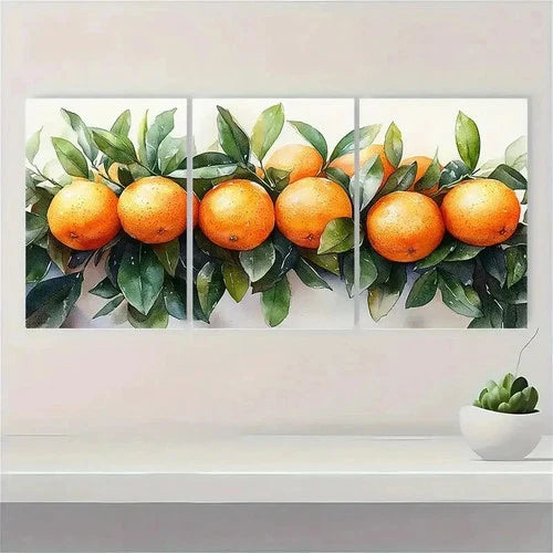3pcs Orange Tree Watercolor Painting Fruits R    Wall Art Set Canvas Framed 50x70cm - High Quality Print 100% Australian Made Wall Canvas Ready to Hang