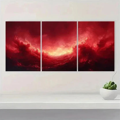 3pcs Red Abstract Print Red Abstract  Wall Art Set Canvas Unframed - High Quality Print 100% Australian Made Wall Canvas - Bella Home Decor