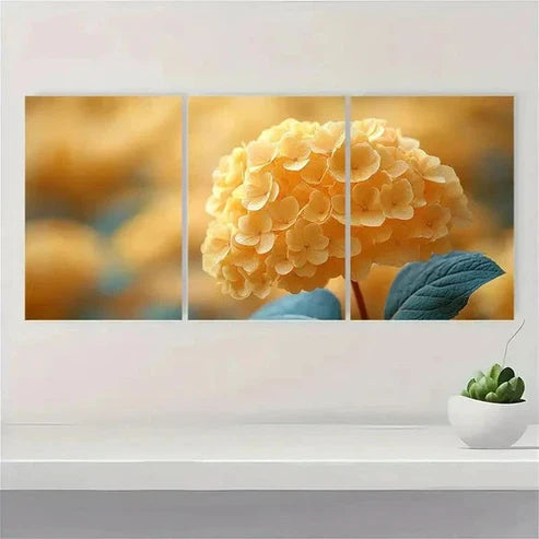 3pcs Yellow Hydrangea Art Wall Art Set Canvas Unframed - High Quality Print 100% Australian Made Wall Canvas