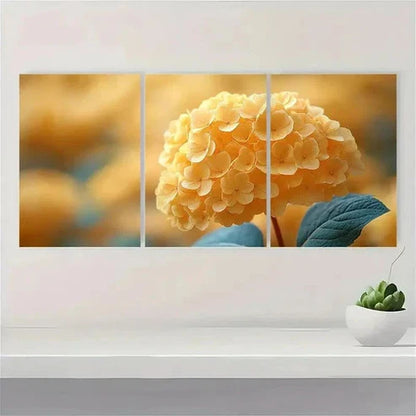 3pcs Yellow Hydrangea Art Wall Art Set Canvas Unframed - High Quality Print 100% Australian Made Wall Canvas
