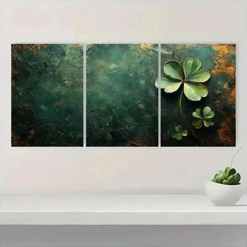 3pcs Vibrant Green Shamrock Design Wall Art Set Canvas Unframed - High Quality Print 100% Australian Made Wall Canvas - Bella Home Decor