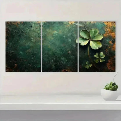 3pcs Vibrant Green Shamrock Design Wall Art Set Canvas Unframed - High Quality Print 100% Australian Made Wall Canvas - Bella Home Decor