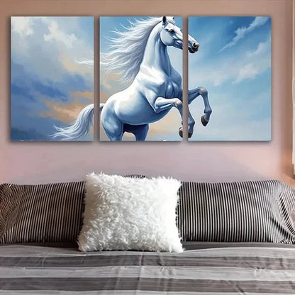 3pcs White Horse Running Abstract Art Wall Art Set Canvas Framed 50x70cm - High Quality Print 100% Australian Made Wall Canvas Ready to Hang