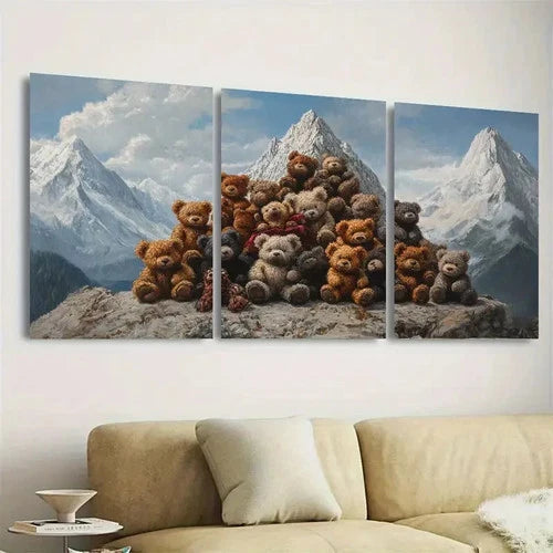 3pcs Teddy Bear Mountain Wall Art Set Canvas Framed 60x90cm - High Quality Print 100% Australian Made Wall Canvas Ready to Hang