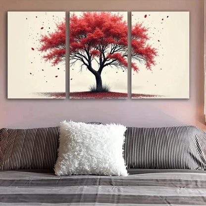 3pcs Red Tree With Falling Leaves Wall Art Set Canvas Framed 60x90cm - High Quality Print 100% Australian Made Wall Canvas Ready to Hang