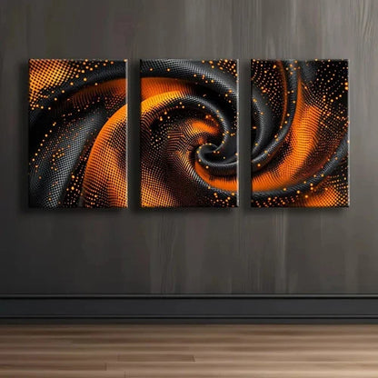 3pcs Orange And Black Spiral Abstract Wall Art Set Canvas Framed 60x90cm - High Quality Print 100% Australian Made Wall Canvas Ready to Hang