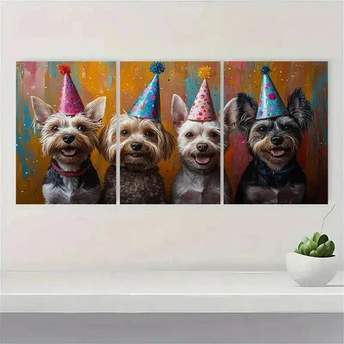 3pcs Hats Fine Art Print Dog Art Wall Art Set Canvas Unframed - High Quality Print 100% Australian Made Wall Canvas
