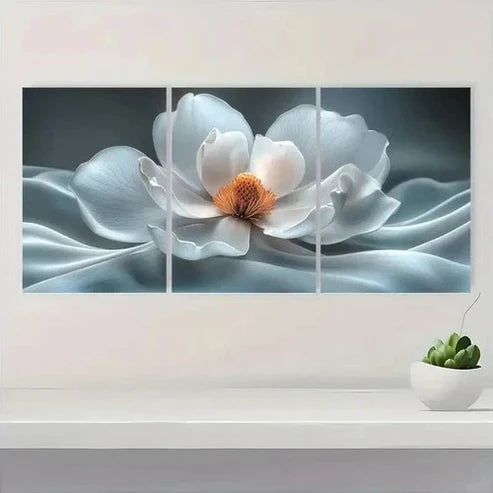 3pcs White Magnolia Flower Wall Art Set Canvas Unframed - High Quality Print 100% Australian Made Wall Canvas - Bella Home Decor