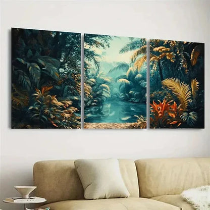 3pcs Vintage Tropical Jungle Wall Art Set Canvas Unframed - High Quality Print 100% Australian Made Wall Canvas - Bella Home Decor