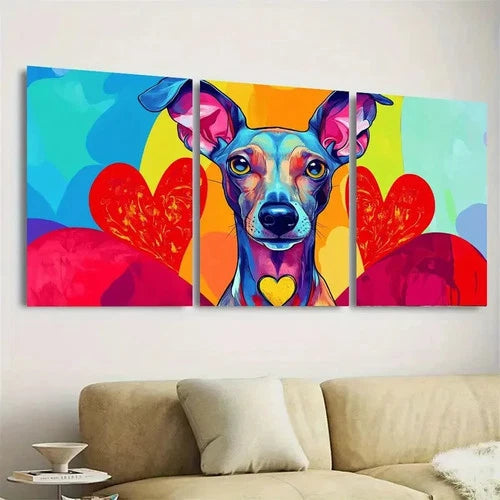 3pcs Italian Greyhound King of Hearts Wall Art Set Canvas Framed 60x90cm - High Quality Print 100% Australian Made Wall Canvas Ready to Hang