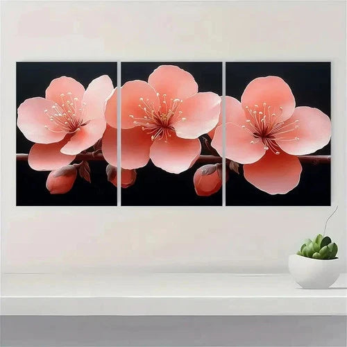 3pcs Peach Flower Canvas Art Flower RO Wall Art Set Canvas Framed 60x90cm - High Quality Print 100% Australian Made Wall Canvas Ready to Hang