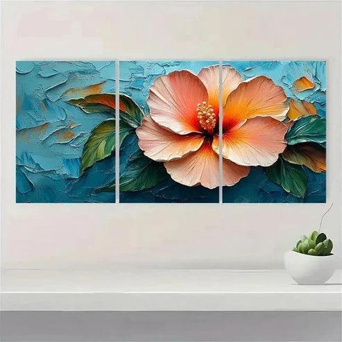 3pcs Hibiscus Painting Flowers  Wall Art Set Canvas Unframed - High Quality Print 100% Australian Made Wall Canvas - Bella Home Decor