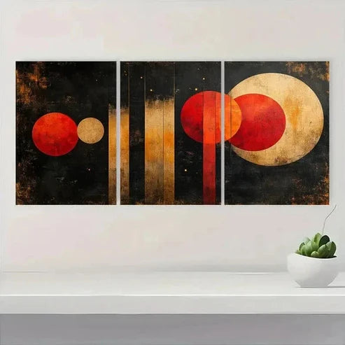 3pcs Geometric Circles & Lines Red  Wall Art Set Canvas Unframed – High Quality Print, 100% Australian Made Wall Canvas - Bella Home Decor