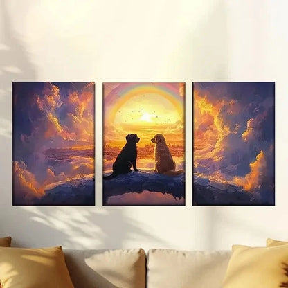 3pcs Two Dogs Sitting on Rock Wall Art Set Canvas Framed 40x60cm - High Quality Print 100% Australian Made Wall Canvas Ready to Hang