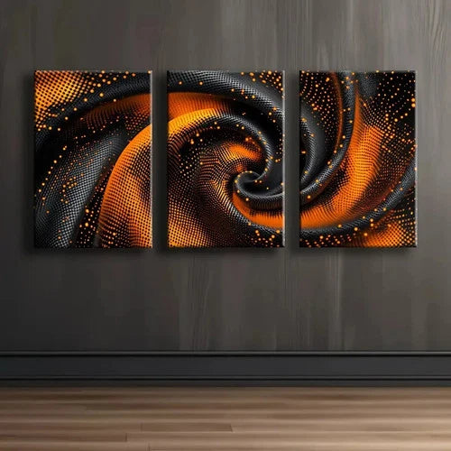 3pcs Orange And Black Spiral Abstract Wall Art Set Canvas Framed 50x70cm - High Quality Print 100% Australian Made Wall Canvas Ready to Hang