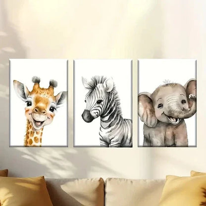 3pcs Giraffe, Zebra, Elephant Illustrations Wall Art Canvas Unframed – High Quality Print 100% Australian Made Wall Canvas - Bella Home Decor