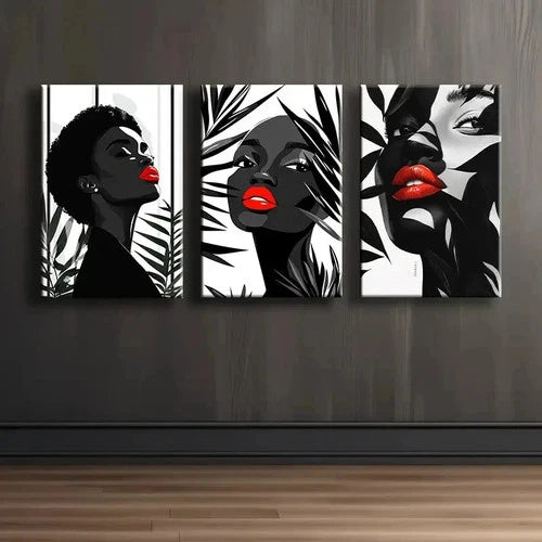 3pcs Black White And Red Lips Portrait Set Wall Art Set Canvas Framed 50x70cm - High Quality Print 100% Australian Made Wall Canvas Ready to Hang - Bella Home Decor