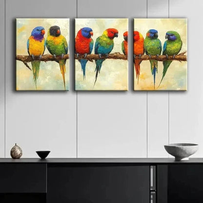 3pcs Birds Perched On A Branch Scene Wall Art Set Canvas Framed 50x70cm - High Quality Print 100% Australian Made Wall Canvas Ready to Hang - Bella Home Decor