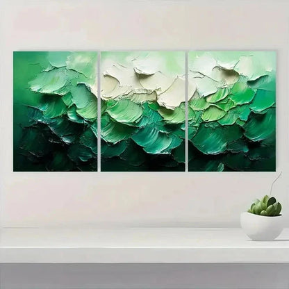 3pcs Abstract Green and White RU     Wall Art Set Canvas Framed 40x60cm - High Quality Print 100% Australian Made Wall Canvas Ready to Hang - Bella Home Decor