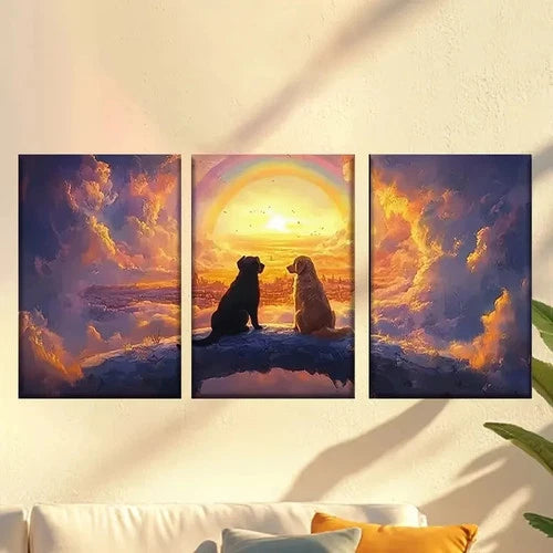 3pcs Two Dogs Sitting on Rock Wall Art Set Canvas Framed 40x60cm - High Quality Print 100% Australian Made Wall Canvas Ready to Hang