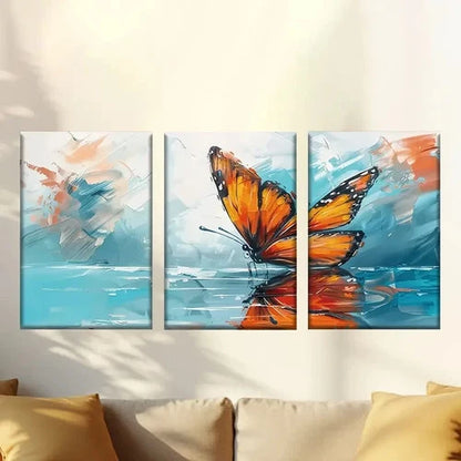 3pcs Colorful Artistic Shiny Butterfly Wall Art Set Canvas Framed 50x70cm - High Quality Print 100% Australian Made Wall Canvas Ready to Hang - Bella Home Decor