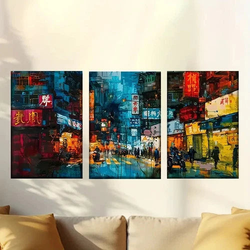 3pcs City Night Scene Wall Art Set Canvas Framed 40x60cm - High Quality Print 100% Australian Made Wall Canvas Ready to Hang - Bella Home Decor