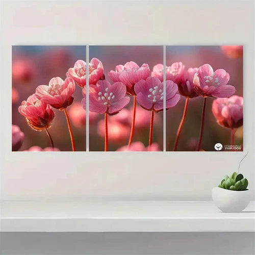 3pcs Armeria Maritima Flower Painting C Wall Art Set Canvas Framed 60x90cm - High Quality Print 100% Australian Made Wall Canvas Ready to Hang - Bella Home Decor