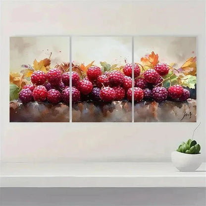 3pcs Berries Watercolor Forest Plants Wall Art Set Canvas Unframed - High Quality Print 100% Australian Made Wall Canvas - Bella Home Decor