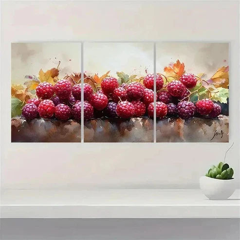 3pcs Berries Watercolor Forest Plants Wall Art Set Canvas Unframed - High Quality Print 100% Australian Made Wall Canvas
