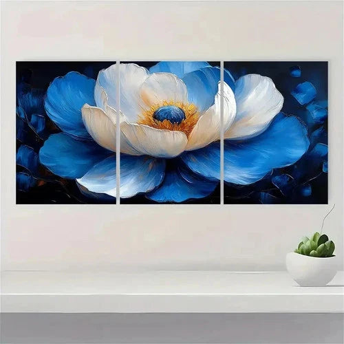 3pcs White Blue Flower Art Flower SR Wall Art Set Canvas Framed 60x90cm - High Quality Print 100% Australian Made Wall Canvas Ready to Hang - Bella Home Decor