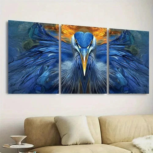 3pcs Blue Heron Kaleidoscopic Wall Art Set Canvas Framed 40x60cm - High Quality Print 100% Australian Made Wall Canvas Ready to Hang - Bella Home Decor