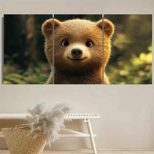 3pcs Cute brown bear Wall Art Set Canvas Framed 50x70cm - High Quality Print 100% Australian Made Wall Canvas Ready to Hang - Bella Home Decor