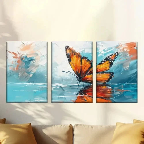 3pcs Colorful Artistic Shiny Butterfly Wall Art Set Canvas Framed 60x90cm - High Quality Print 100% Australian Made Wall Canvas Ready to Hang - Bella Home Decor