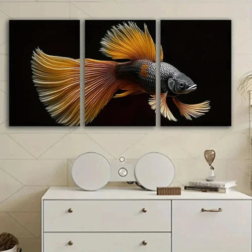 3pcs Golden Siamese Fighting Fish Wall Art Set Canvas Framed 40x60cm - High Quality Print 100% Australian Made Wall Canvas Ready to Hang - Bella Home Decor