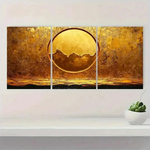 3pcs Original Golden Circle  Wall Art Set Canvas Unframed - High Quality Print 100% Australian Made Wall Canvas - Bella Home Decor