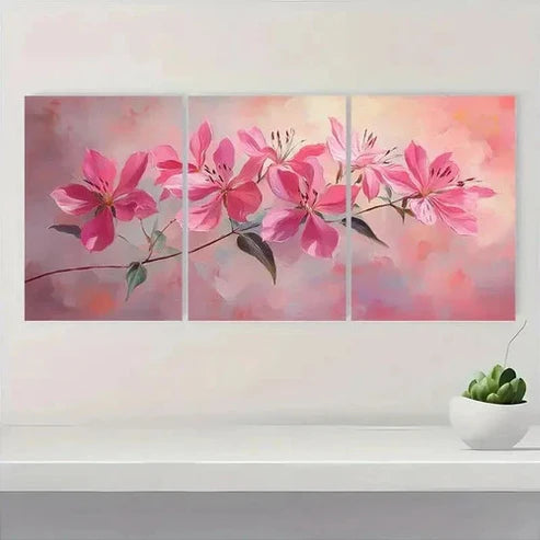 3pcs Pink Cleome Flower Elegant Wall Art Set Canvas Unframed - High Quality Print 100% Australian Made Wall Canvas
